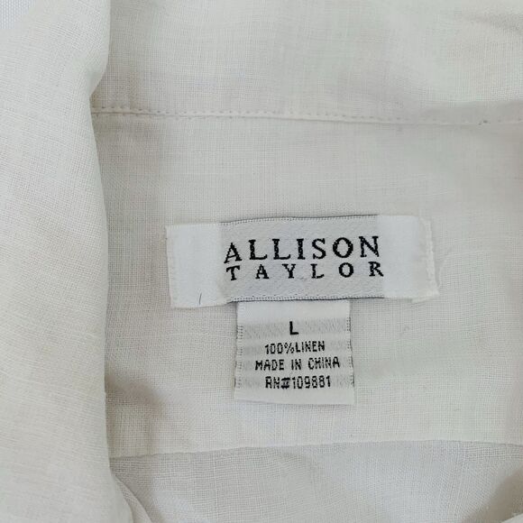 Allison Taylor Shirt Women L 100% Linen White Button Down Pockets Resort Beach - Picture 4 of 8
